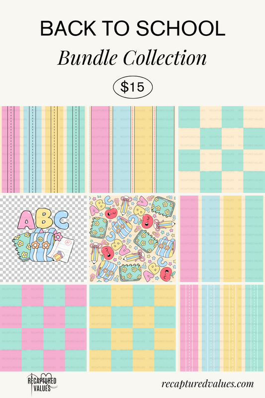 Pastel Back to School Digital Fabric Bundle | Seamless Kawaii Printables for Fabric, Bows & Sublimation