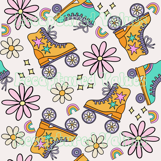 Groovy Roller Skates PNG Seamless Pattern Design // Recaptured Values