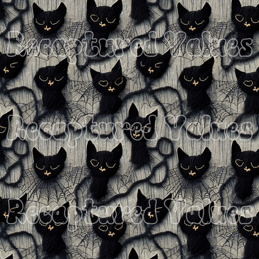 Embroidered Black Cats PNG Seamless Pattern Design // Recaptured Values - Recaptured Values