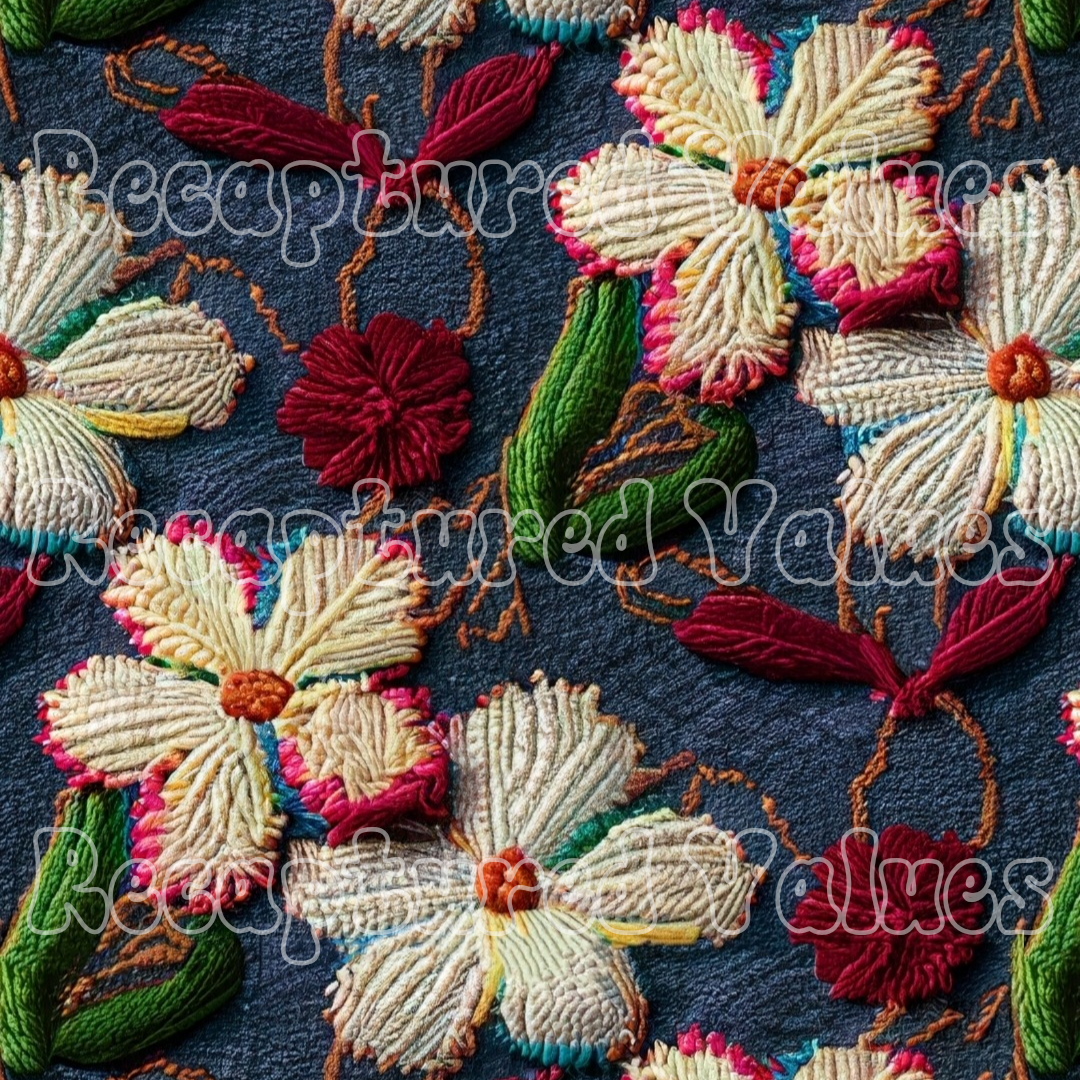 Embroidery Floral PNG Seamless Pattern Design // Recaptured Values - Recaptured Values