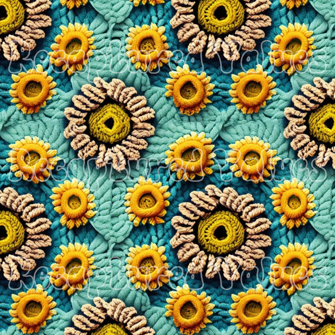 Embroidery Floral Blues and Yellows PNG Seamless Pattern Design // Recaptured Values - Recaptured Values