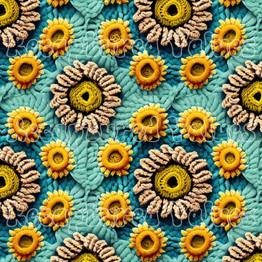 Embroidery Floral Blues and Yellows PNG Seamless Pattern Design // Recaptured Values - Recaptured Values