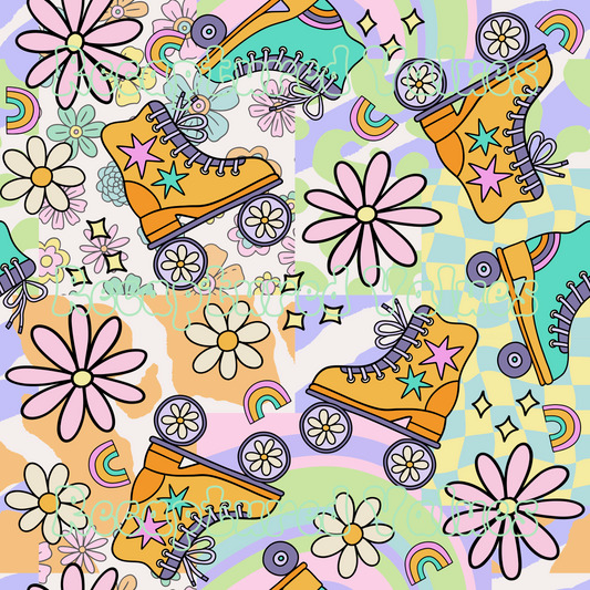 Groovy Roller Skates Patchwork PNG Seamless Pattern Design // Recaptured Values