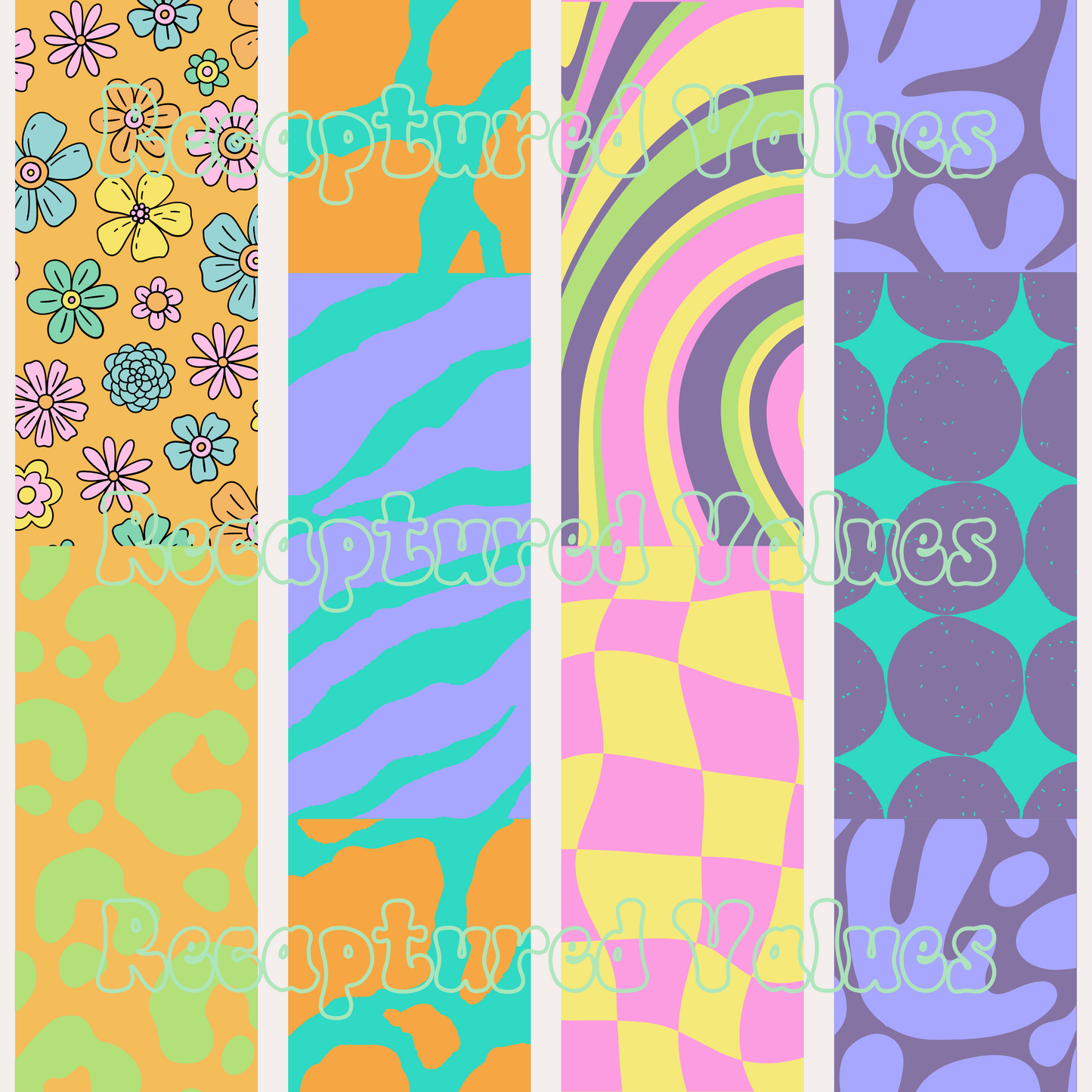 Groovy Colorful Patchwork Stripes PNG Seamless Pattern Design // Recaptured Values