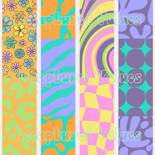 Groovy Colorful Patchwork Stripes PNG Seamless Pattern Design // Recaptured Values