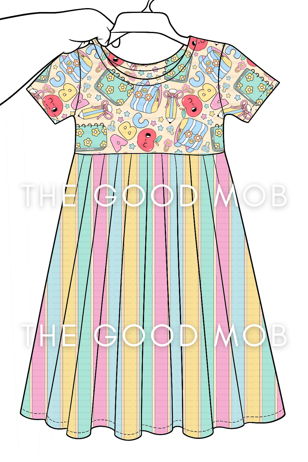 Pastel Rainbow Alphabet Purse Dress | Handmade Girls Twirl Dress | Preschool & Kindergarten Outfit | ABC Back to School Dress | The Good Mob