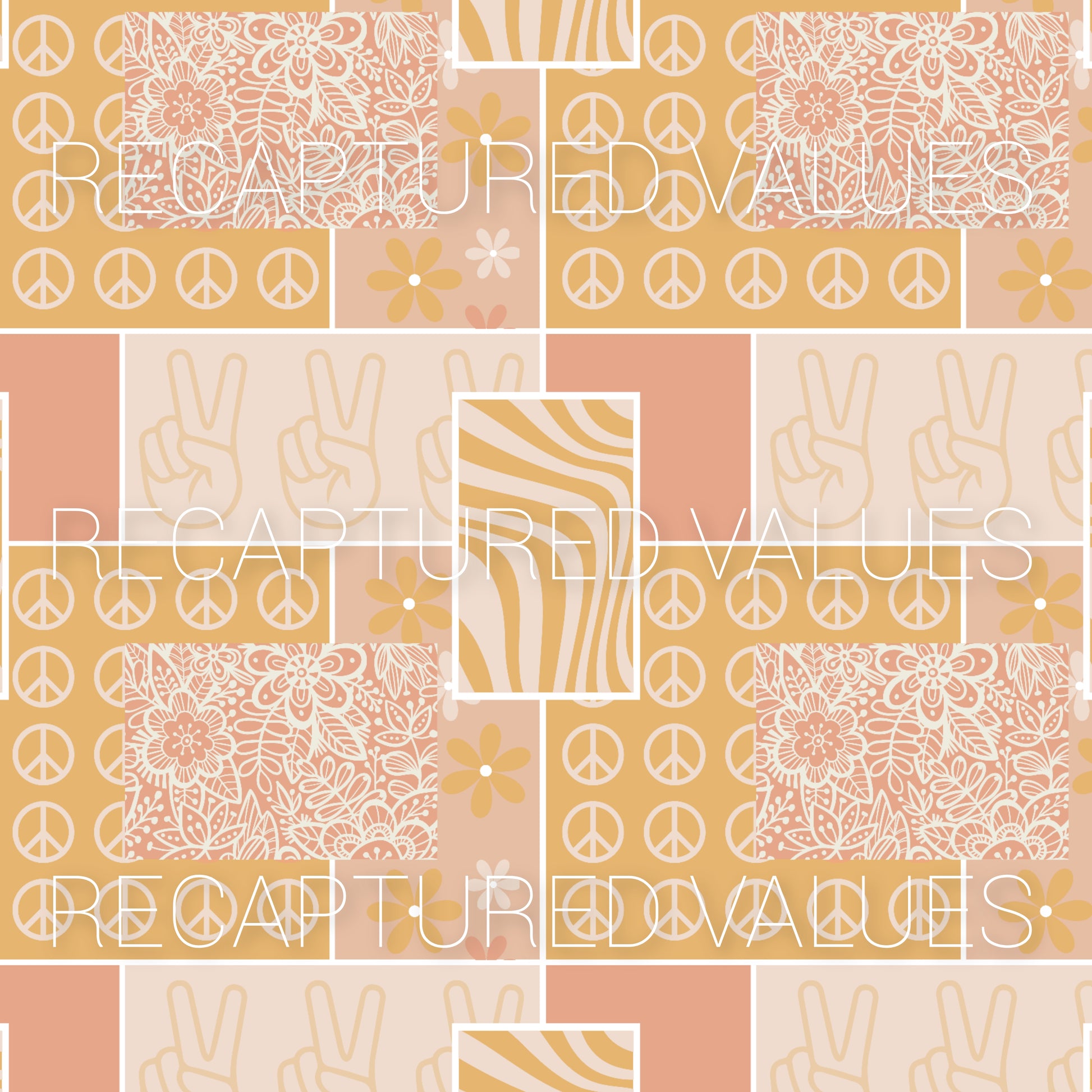 Groovy Retro Peachy Keen Patchwork PNG Seamless Pattern Design // Recaptured Values - Recaptured Values