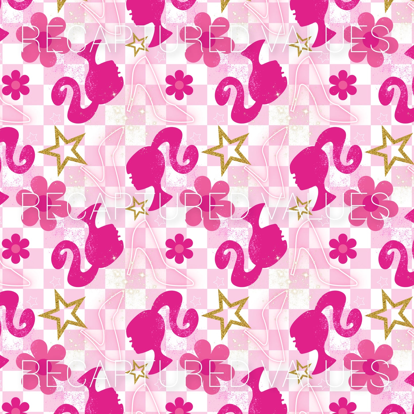 Doll Collage/Checkers PNG Seamless Pattern Design // Recaptured Values - Recaptured Values