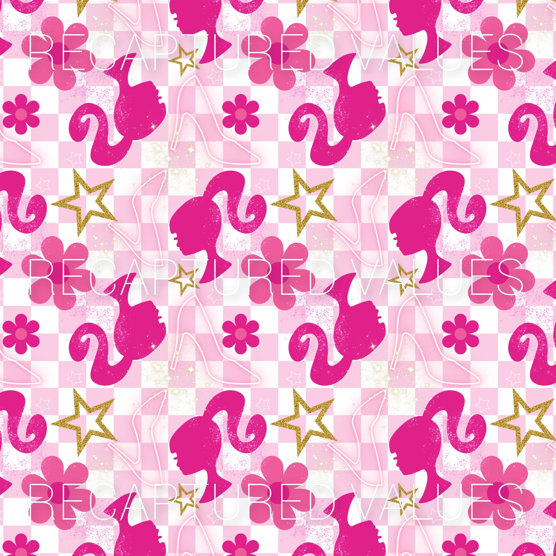Doll Collage/Checkers PNG Seamless Pattern Design // Recaptured Values - Recaptured Values