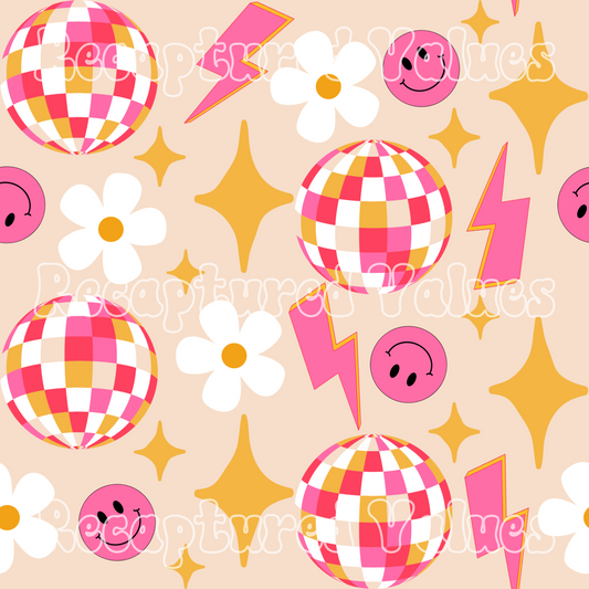 Good Vibes Disco & Lightning PNG Seamless Pattern Design // Recaptured Values