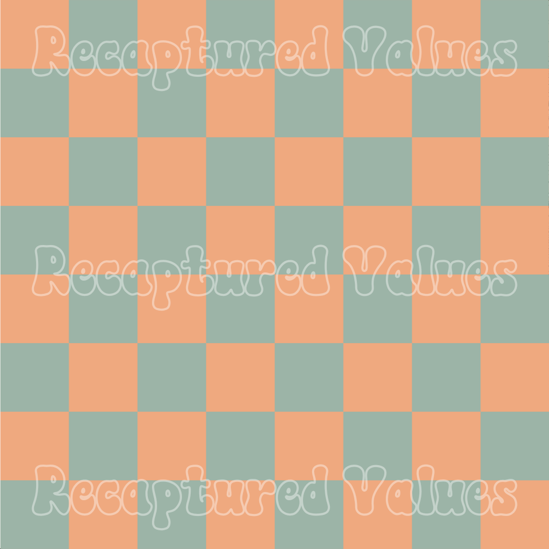 Delicate Harmony Sage Green & Apricot Checkers PNG Seamless Pattern Design // Recaptured Values