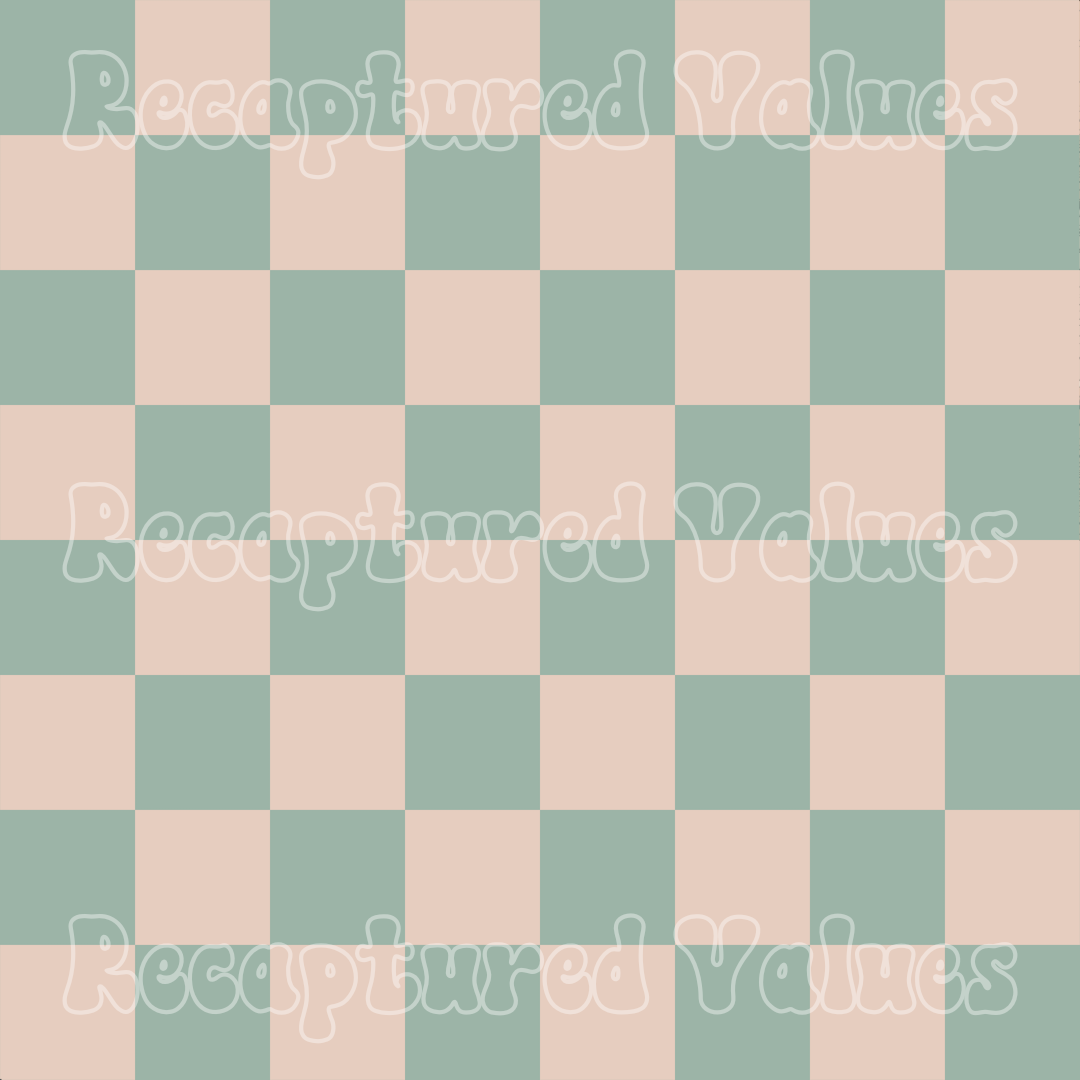 Delicate Harmony Sage Green & Cameo Pink Checkers PNG Seamless Pattern Design // Recaptured Values