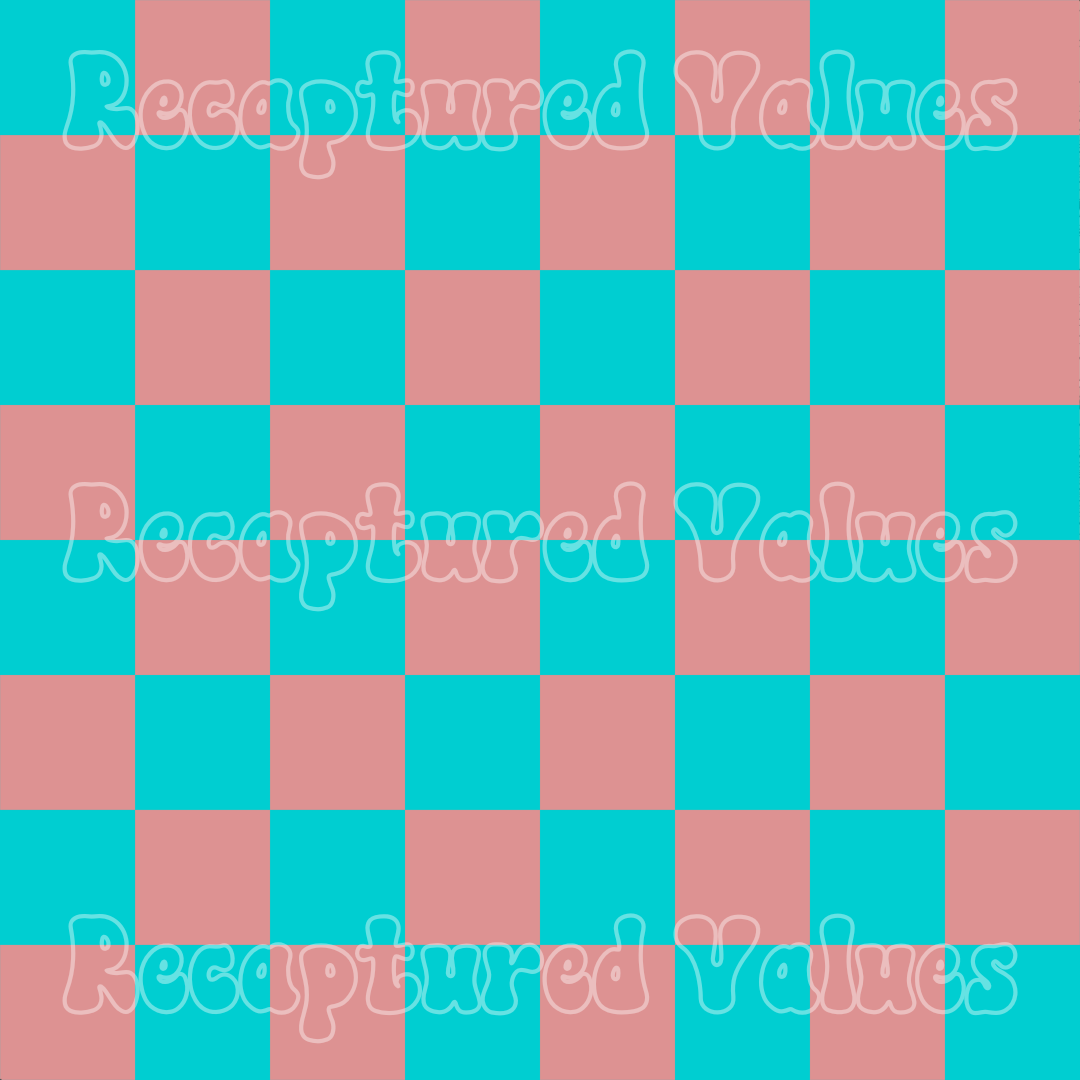 New Party Checkers Coral & Turquoise PNG Seamless Pattern Design // Recaptured Values