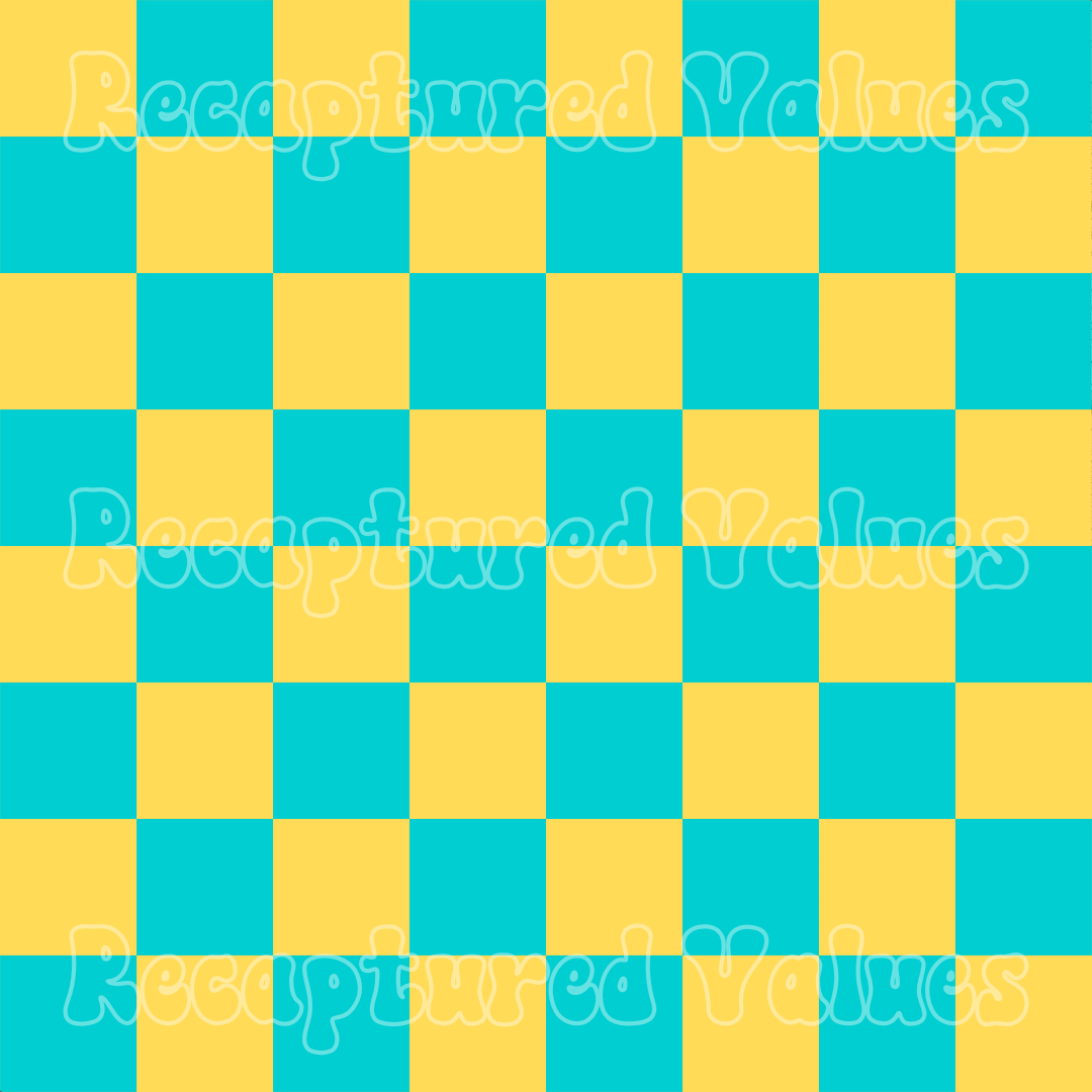 New Party Checkers Mustard & Turquoise PNG Seamless Pattern Design // Recaptured Values