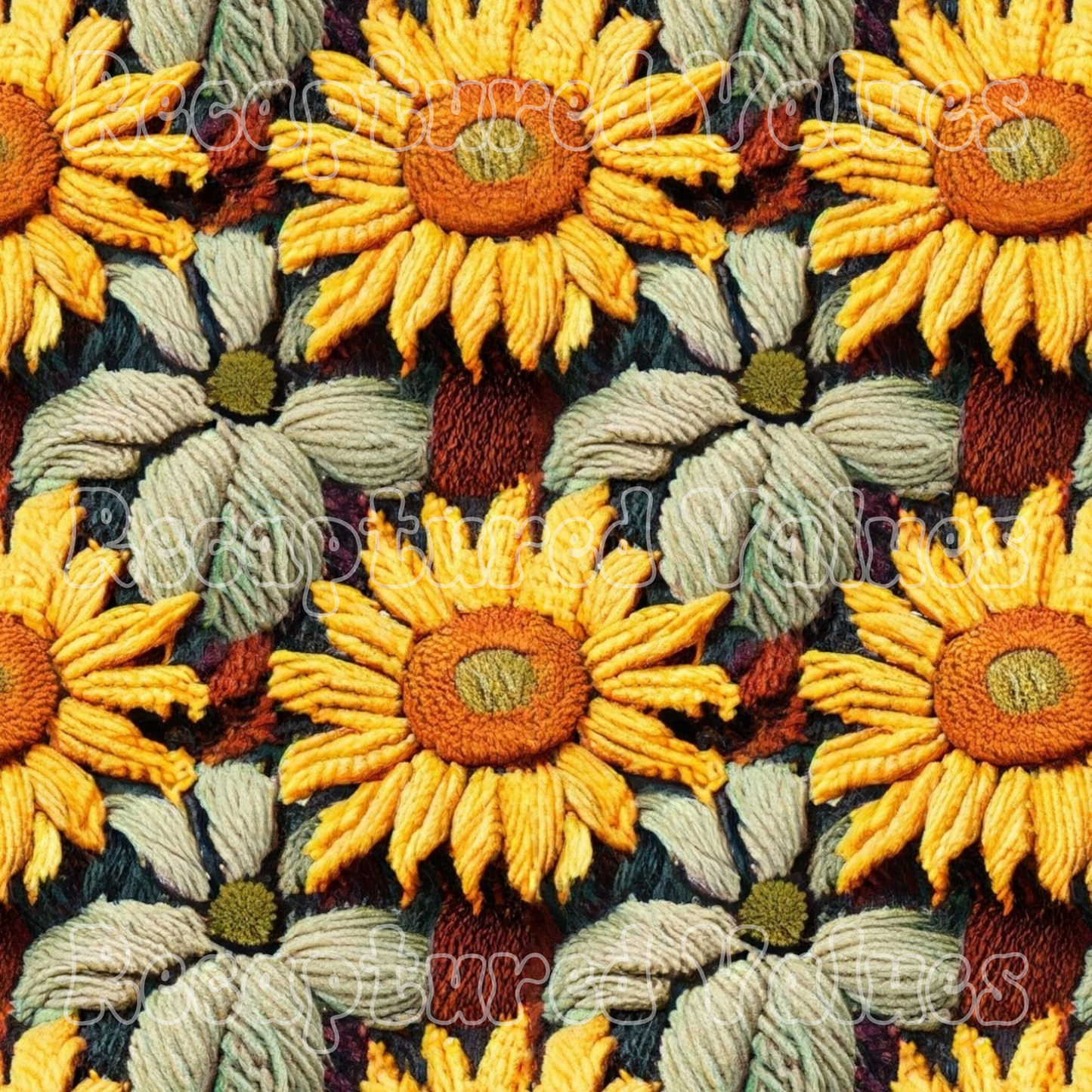 Embroidery Sunflowers PNG Seamless Pattern Design // Recaptured Values - Recaptured Values