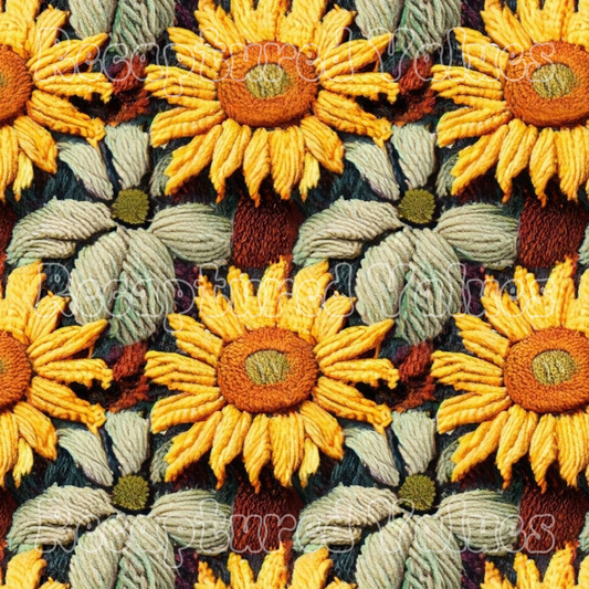 Embroidery Sunflowers PNG Seamless Pattern Design // Recaptured Values - Recaptured Values