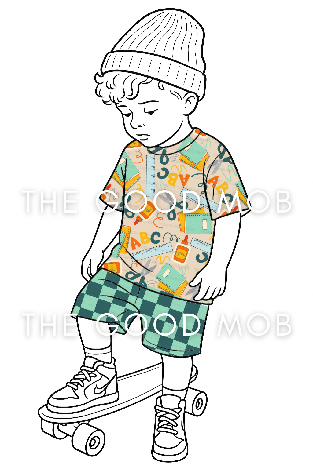Boys Back to School Shirt & Shorts Set | Handmade ABC Craft Tee + Teal and Mint Checkered Shorts | Preschool Toddler Outfit | The Good Mob