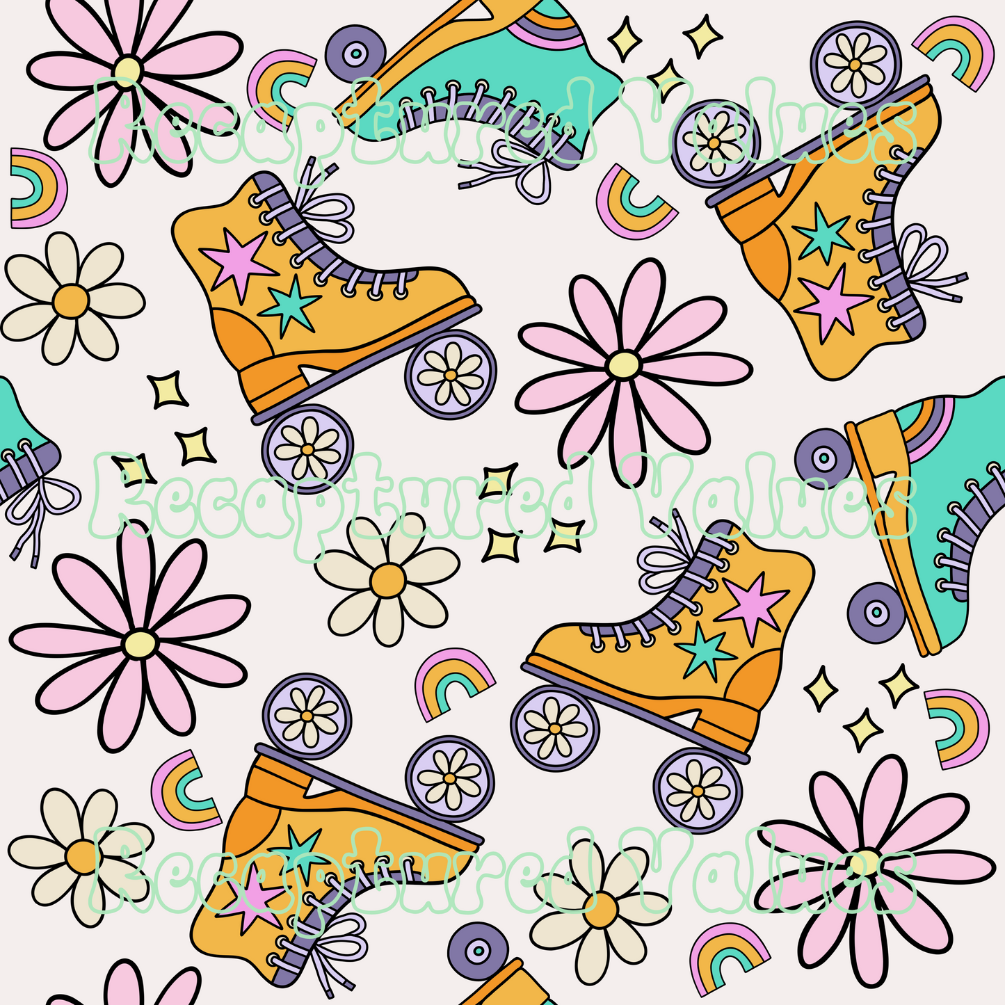 Groovy Roller Skates PNG Seamless Pattern Design // Recaptured Values