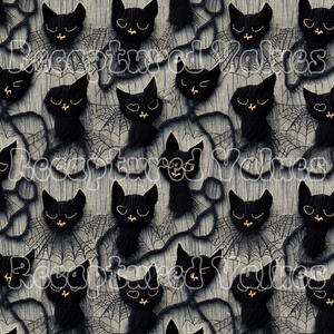 Embroidered Black Cats PNG Seamless Pattern Design // Recaptured Values - Recaptured Values