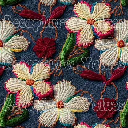 Embroidery Floral PNG Seamless Pattern Design // Recaptured Values - Recaptured Values