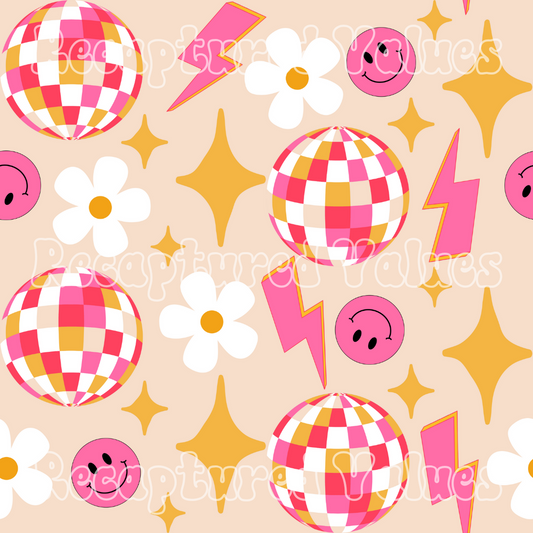 Groovy Disco Pink/Orange PNG Seamless Pattern Design // Recaptured Values