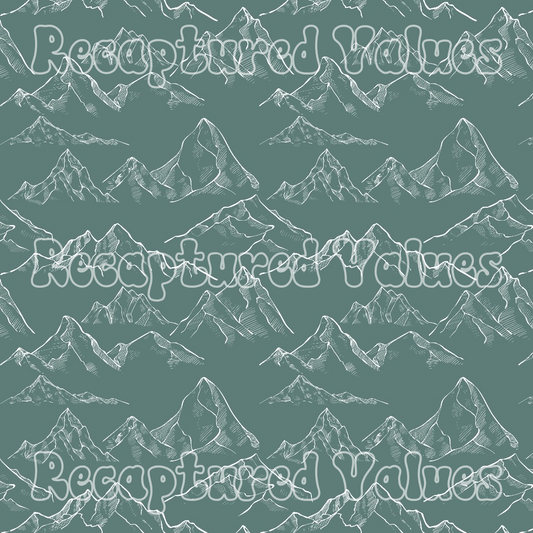 Mountain Range on Stormy Sea Green PNG Seamless Pattern Design // Recaptured Values