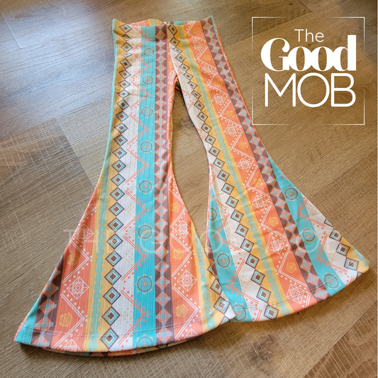 Tribal Sunset Bell Bottoms for Girls – Western Festival Kids Pants | Lainey Wilson Style | Handmade to Order