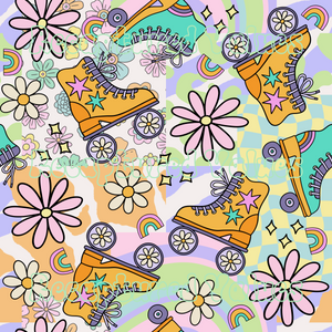Groovy Roller Skates Patchwork PNG Seamless Pattern Design // Recaptured Values