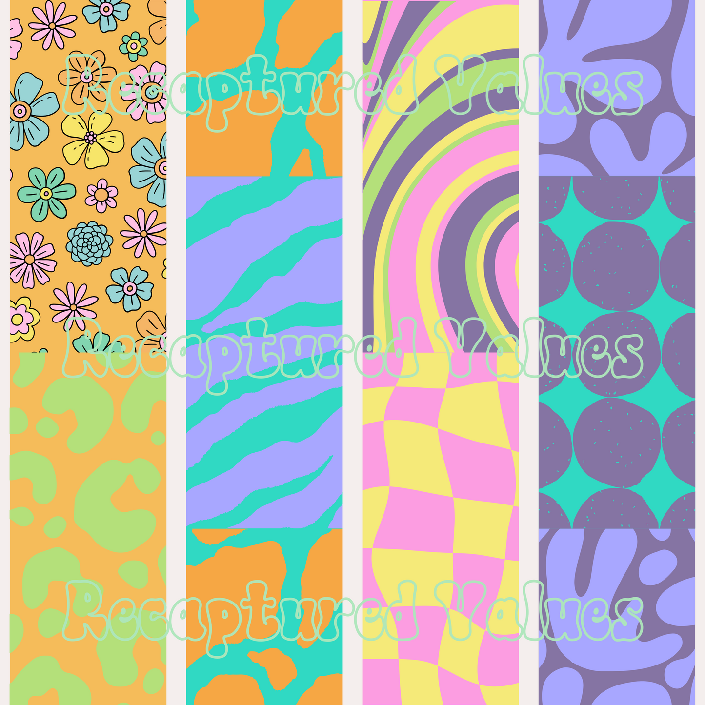 Groovy Colorful Pack of 7 Files PNG Seamless Pattern Designs // Recaptured Values