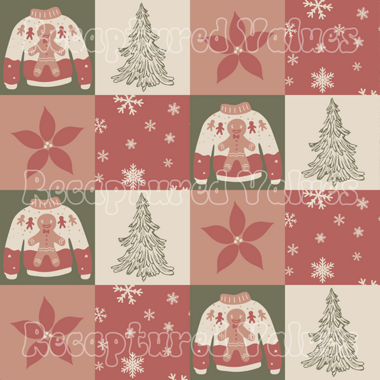 Antique Winter Checkers PNG Seamless Pattern Design // Recaptured Values