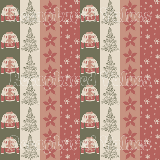 Antique Winter Patchwork Stripes PNG Seamless Pattern Design // Recaptured Values