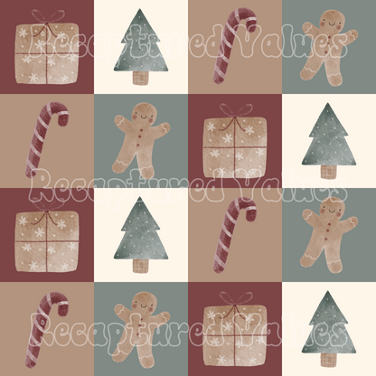 Boho Christmas Checkers PNG Seamless Pattern Design // Recaptured Values