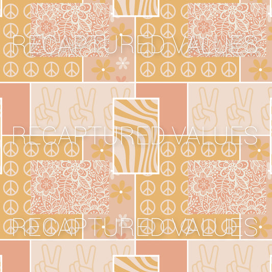 Groovy Retro Peachy Keen Patchwork PNG Seamless Pattern Design // Recaptured Values - Recaptured Values