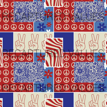 Groovy Retro Freedom Patchwork PNG Seamless Pattern Design // Recaptured Values - Recaptured Values