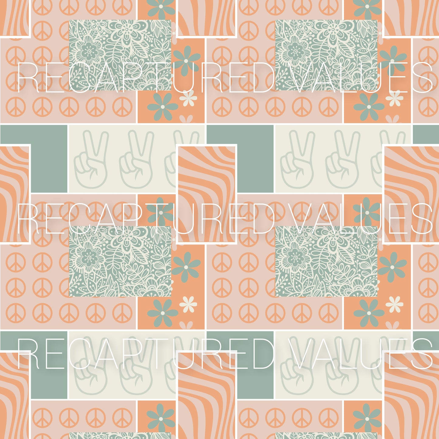 Groovy Retro Delicate Harmony Patchwork || Sage Green, Apricot, Cameo Pink, Linen, and White - Recaptured Values