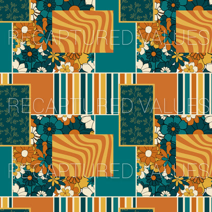 Teal Meadow Patchwork PNG Seamless Pattern Design // Recaptured Values - Recaptured Values