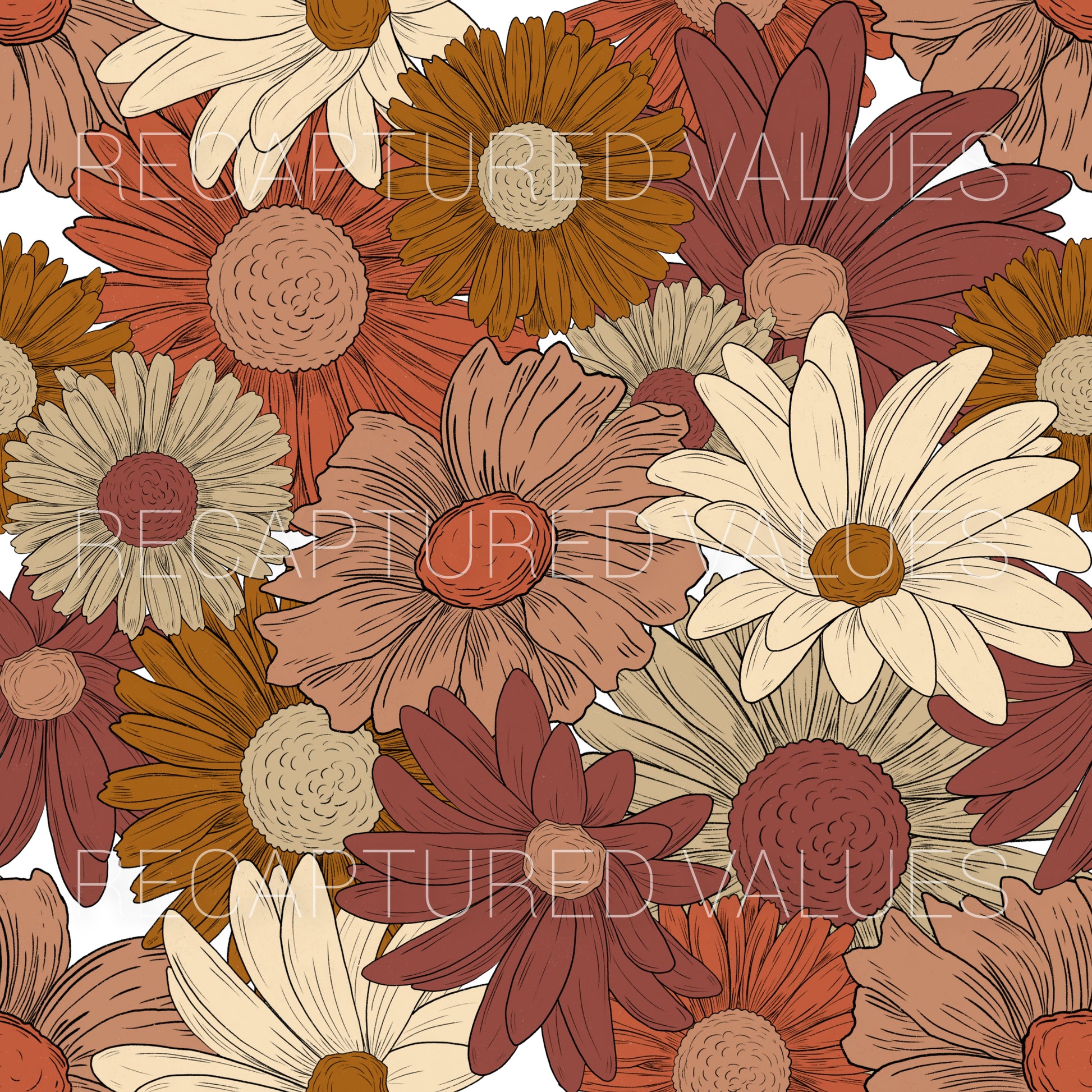 Marsala Sunset Floral PNG Seamless Pattern Design // Recaptured Values - Recaptured Values