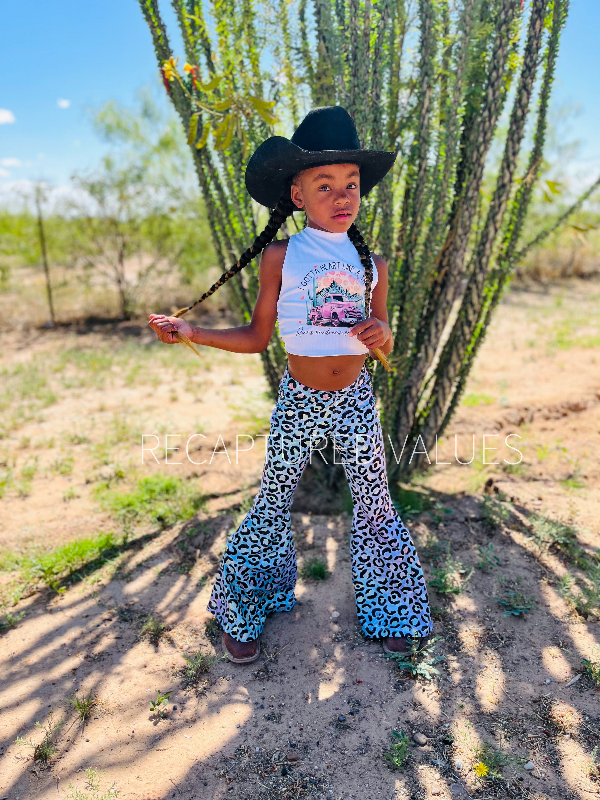 Heart Like a Truck, Lainey Wilson Inspired CMT Awards Outfit, Baby, Toddler, Kids Sized Iridescent Leopard Print Flared Bell Bottom Outfit - Recaptured Values