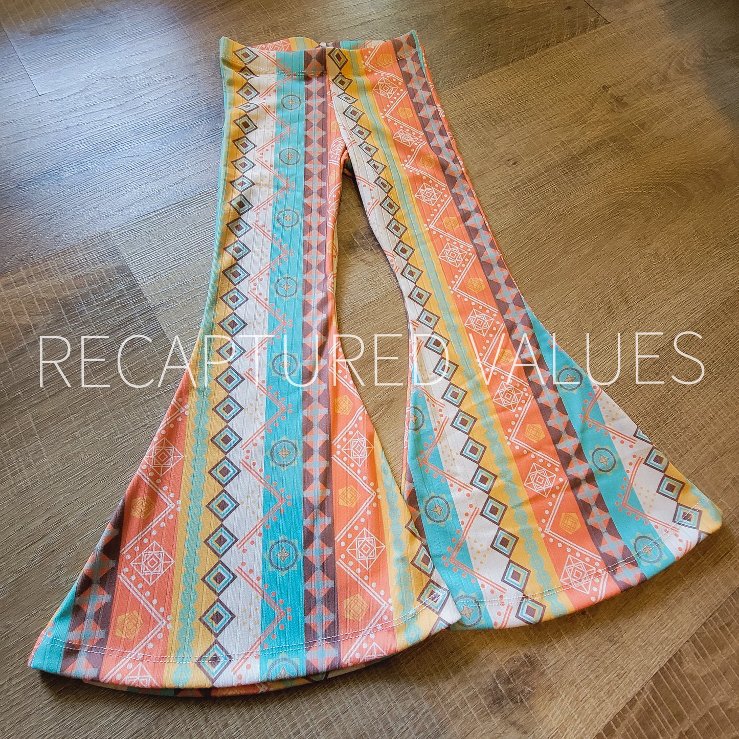 Retro Boho Stripes Hippie Reversible Halter Crop Top with Matching Flared Bell Bottoms for Baby & Toddler Girls
