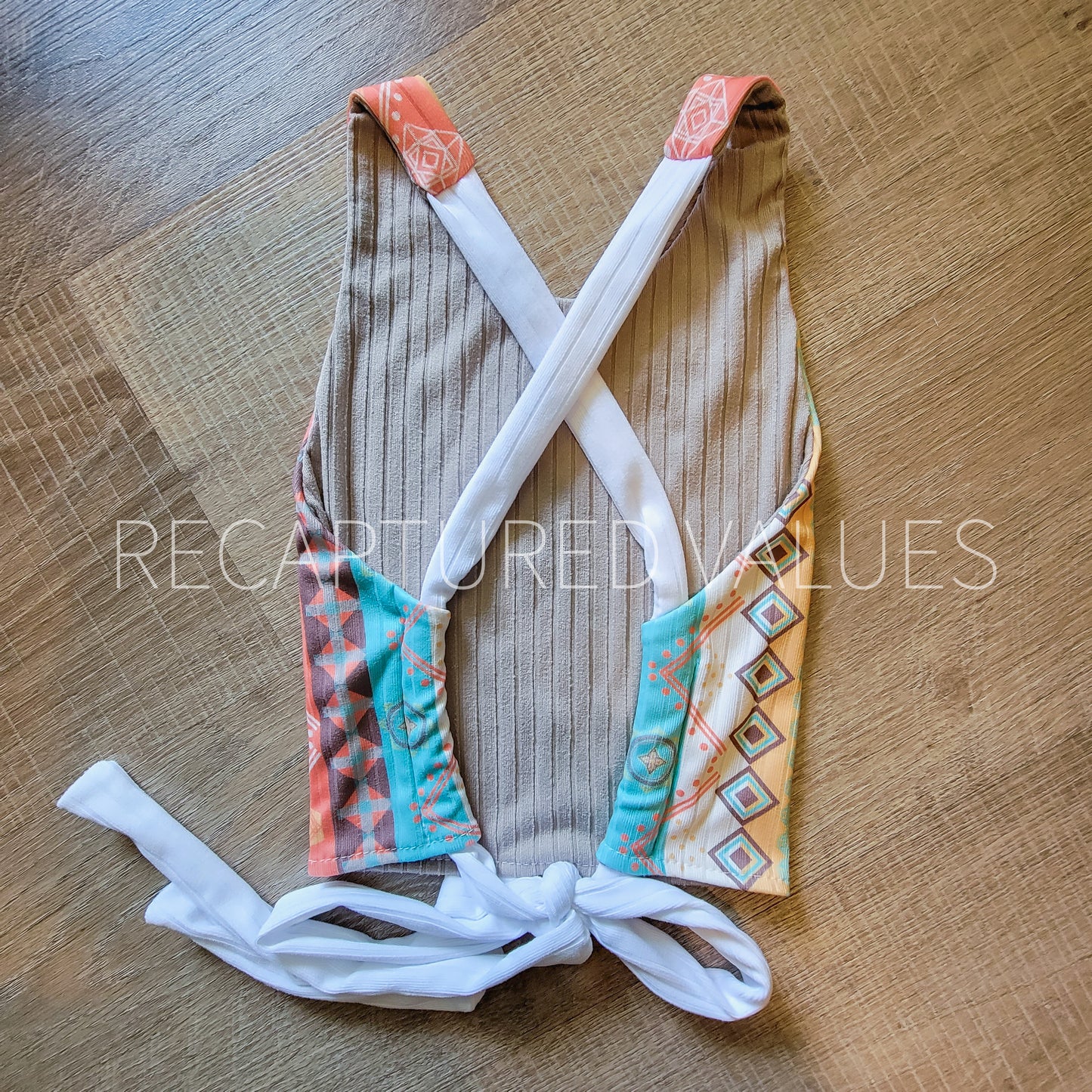 Retro Boho Stripes Hippie Reversible Halter Crop Top with Matching Flared Bell Bottoms for Baby & Toddler Girls