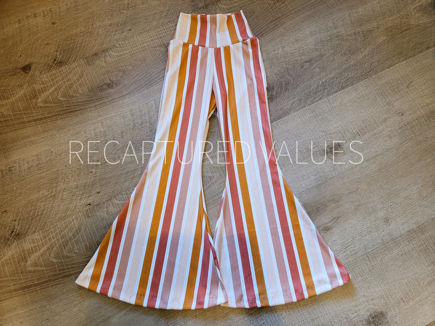 Marsala Sunset Groovy Retro Hippie Stripe Flared Bell Bottoms for Baby & Toddler Girls, Marsala, Nude, Cream Colors