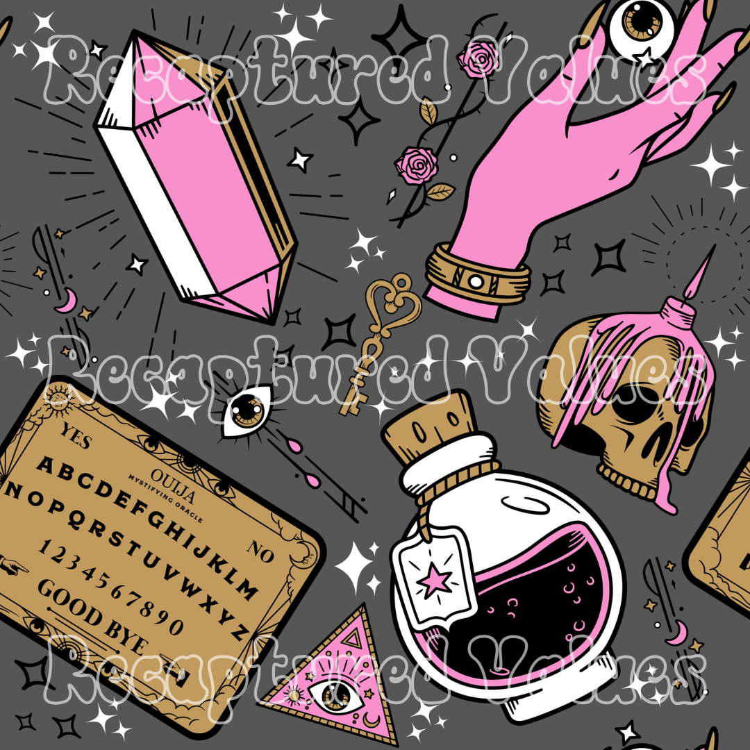 Pink Witchy Vibes PNG Seamless Pattern Design // Recaptured Values