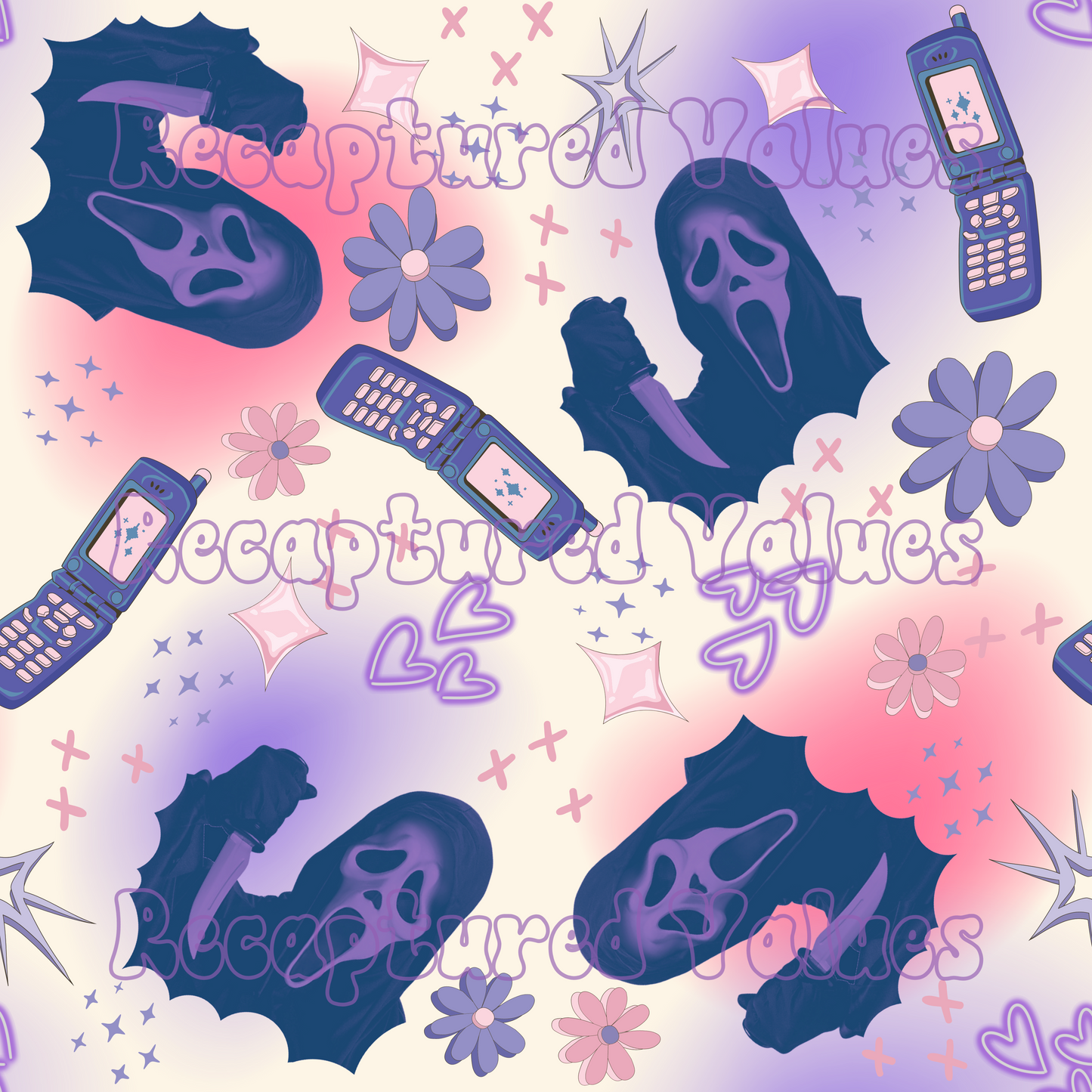 Purple and Pink Ghost Slasher PNG Seamless Pattern Design // Recaptured Values