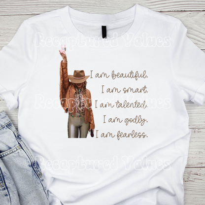 I am Beautiful, I am Smart, I am Talented, I am Godly, I am Fearless, Lainey Wilson PNG Design // Recaptured Values