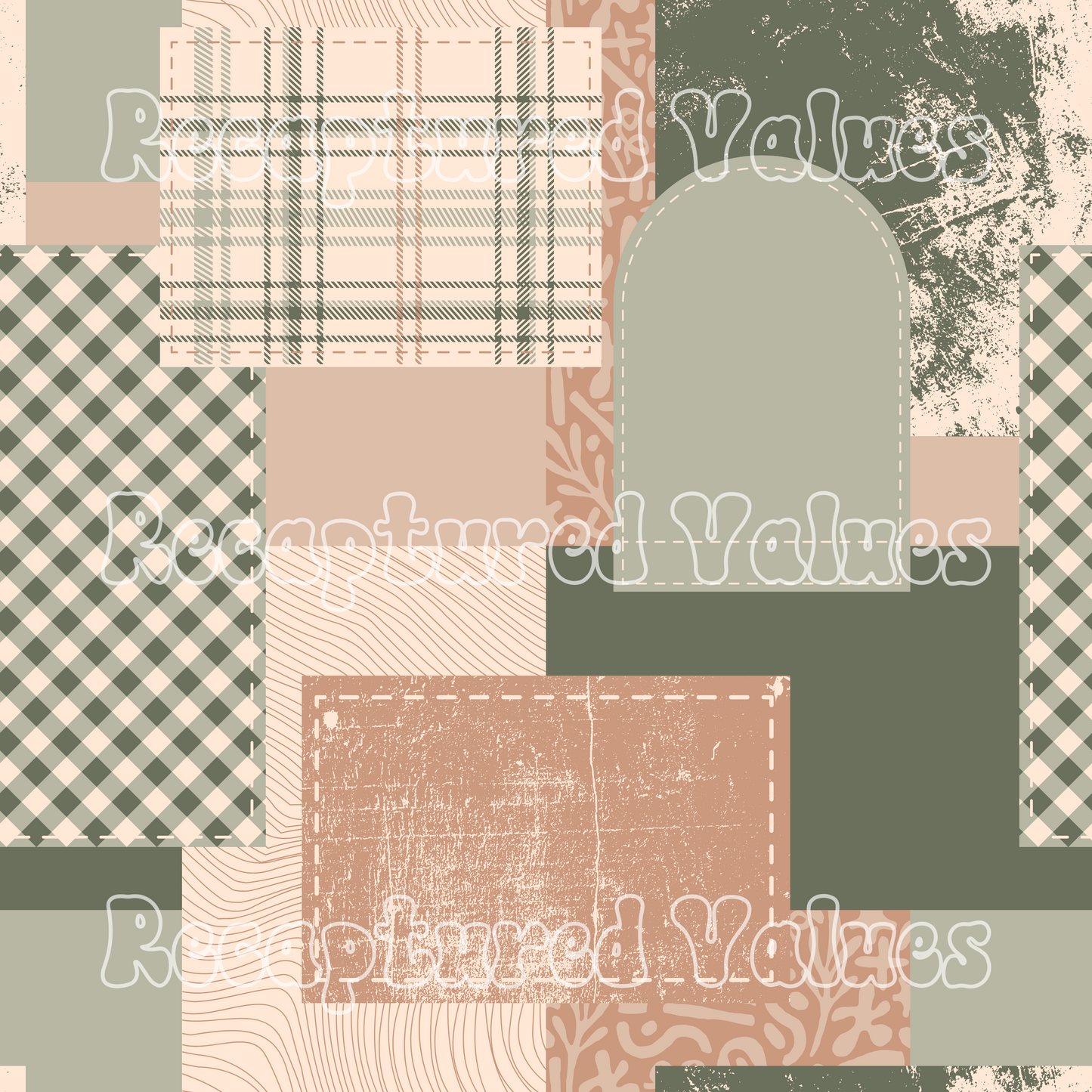 Sage & Taupe Patchwork PNG Seamless Pattern Design // Recaptured Values