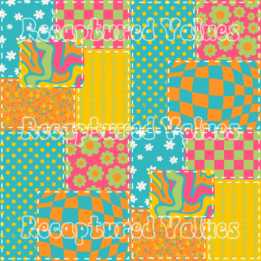 Groovy Colorful Patchwork PNG Seamless Pattern Design // Recaptured Values