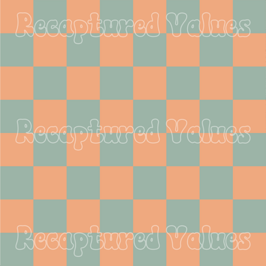 Delicate Harmony Sage Green & Apricot Checkers PNG Seamless Pattern Design // Recaptured Values