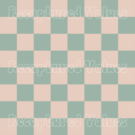 Delicate Harmony Sage Green & Cameo Pink Checkers PNG Seamless Pattern Design // Recaptured Values