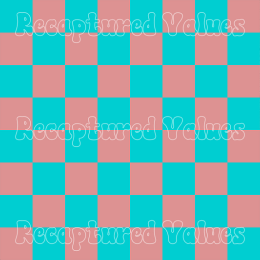 New Party Checkers Coral & Turquoise PNG Seamless Pattern Design // Recaptured Values