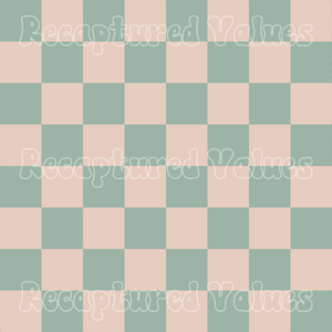 Delicate Harmony Sage Green & Cameo Pink Checkers PNG Seamless Pattern Design // Recaptured Values